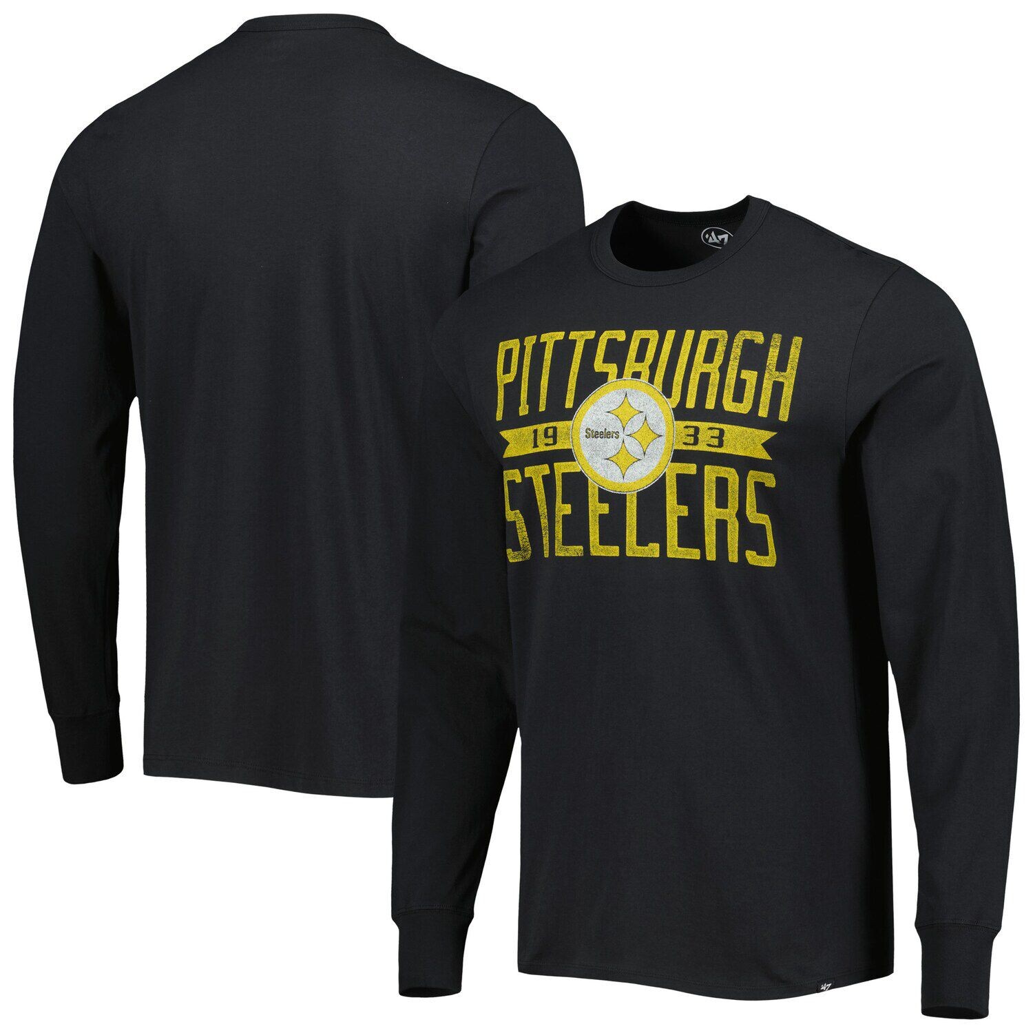 

Мужская черная футболка с длинным рукавом '47 Pittsburgh Steelers Brand Wide Out Franklin, Черный