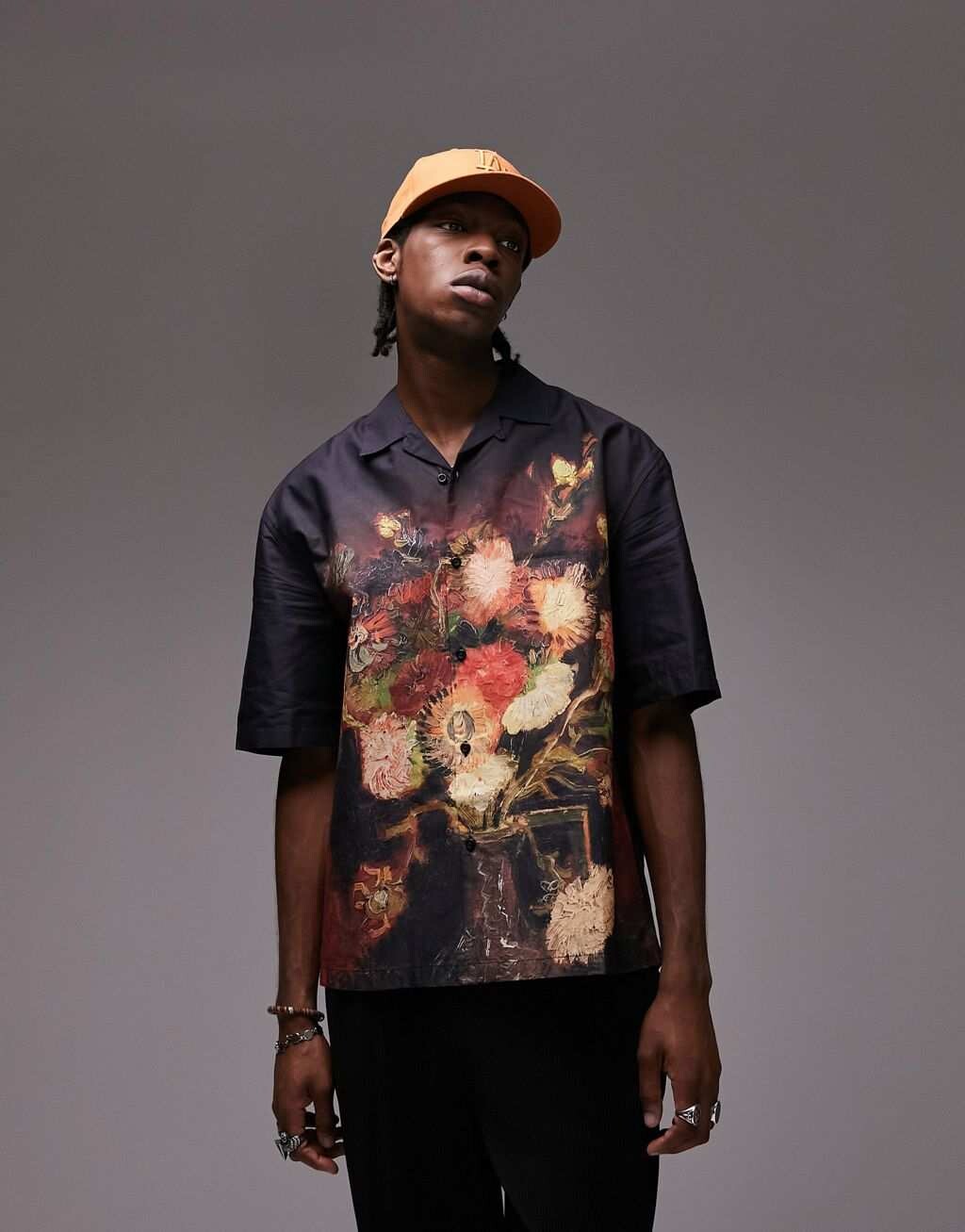 

Черная рубашка с цветами Topman Van Gogh