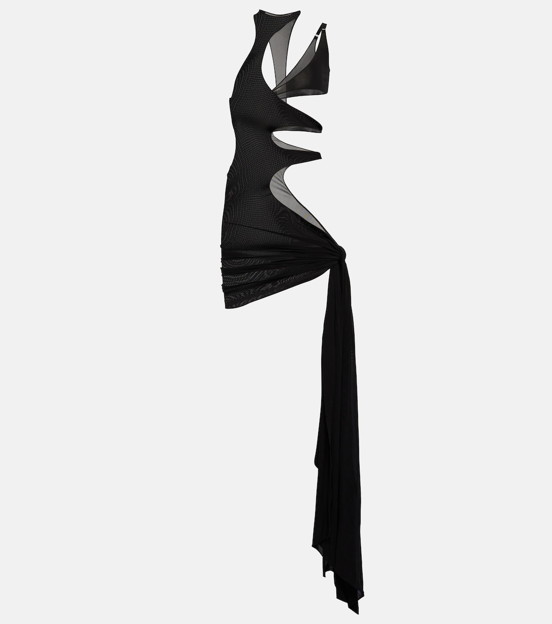 Пляжное платье асимметричного кроя из крепа с вырезами MUGLER, черный