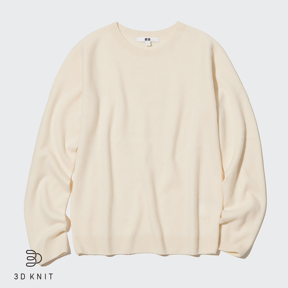 

Свитер Uniqlo кашемировый с принтом и круглым вырезом, светло-бежевый