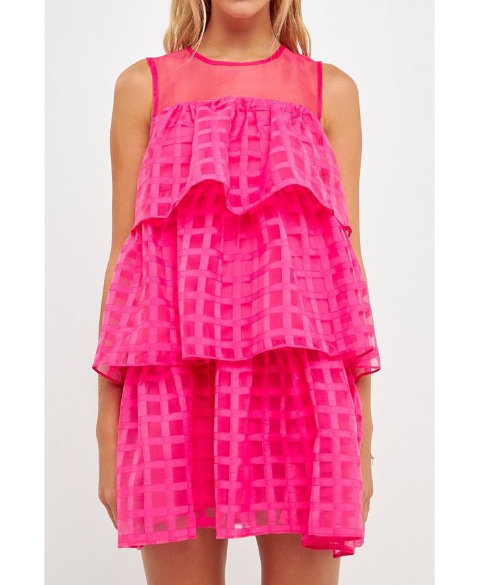 Женское многоярусное мини-платье без рукавов в сетку из ганзы English Factory, розовый