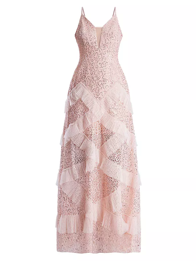 Украшенное кружевное платье с рюшами Bcbgmaxazria, розовый