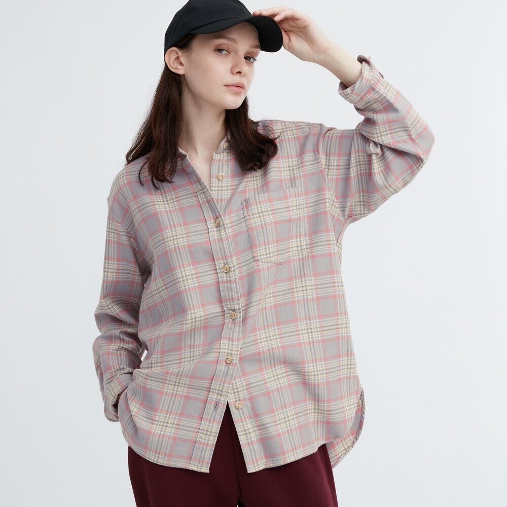 

Рубашка Uniqlo фланелевая клетчатя с длинными рукавами, серый