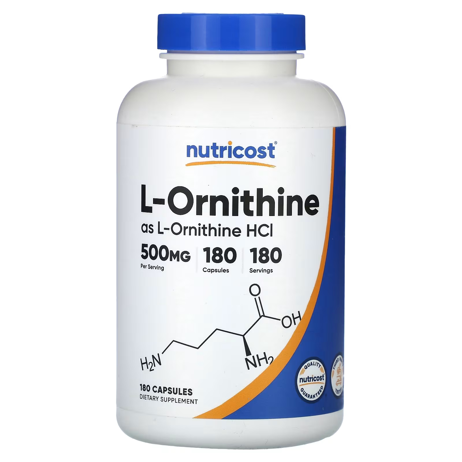 L-Орнитин Nutricost 500 мг, 180 капсул nutricost рутин 500 мг 180 капсул