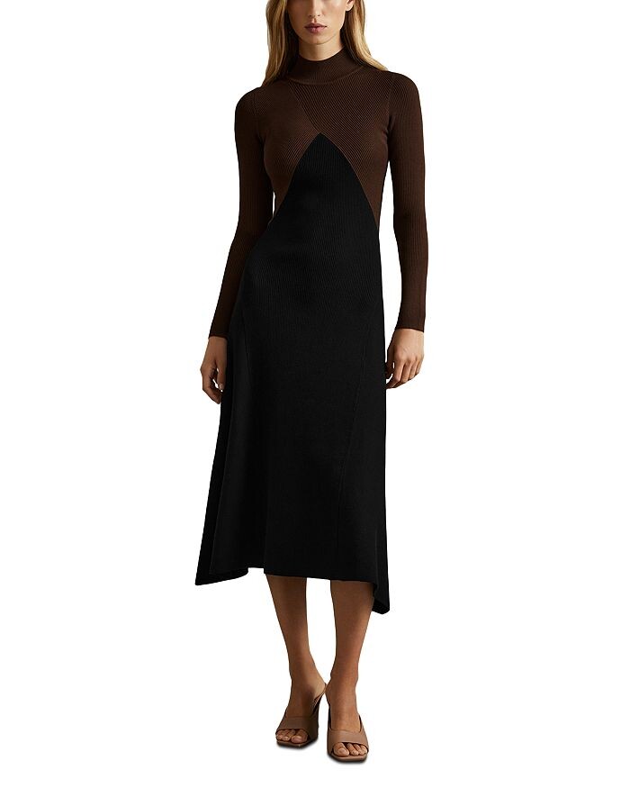 

Платье миди с цветными блоками REISS Petites Hope, коричневый