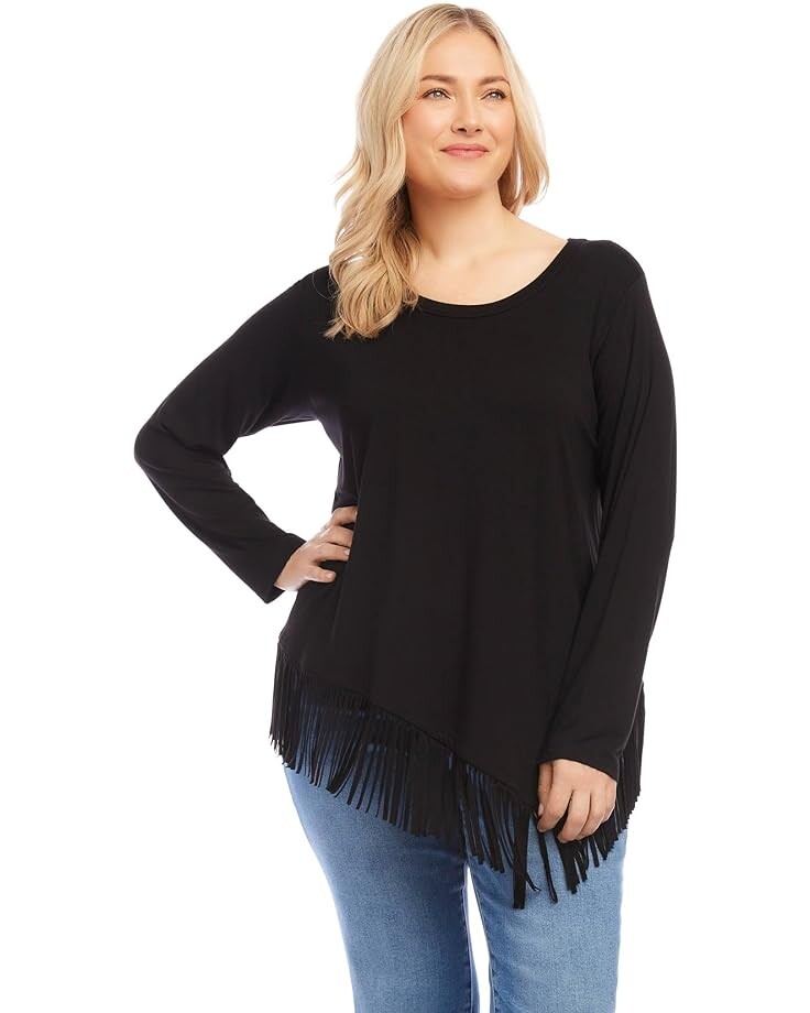 

Топ Karen Kane Plus Size Asymmetric Fringe Top, черный