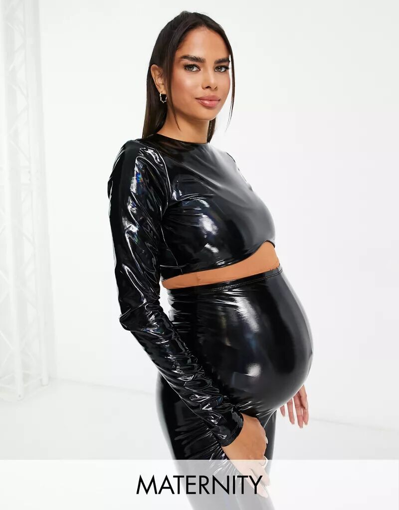 цена Naked Wardrobe - Для беременных - Укороченный виниловый топ под грудью черного цвета Naked Wardrobe Maternity