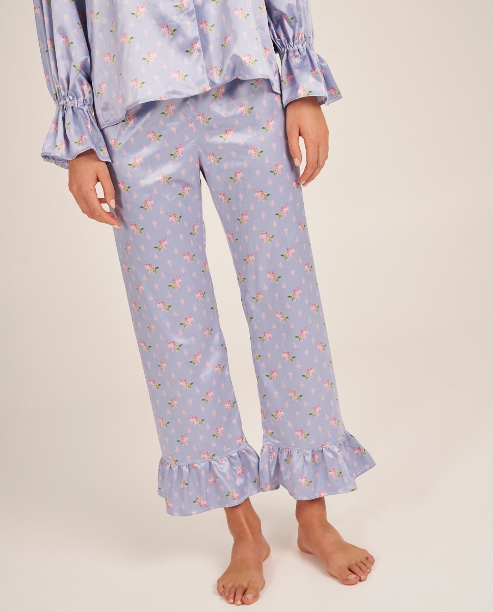 Женские пижамные брюки с рюшами на щиколотках и цветочным принтом Bohodot, сиреневый