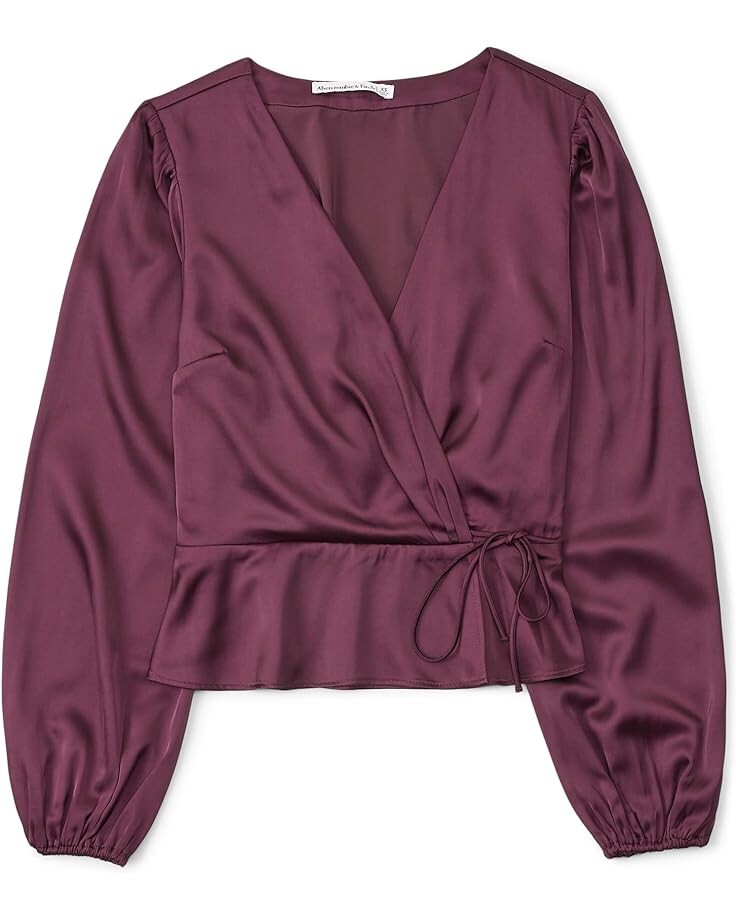 

Топ Abercrombie & Fitch Long Sleeve Satin Wrap Top, цвет Grape Wine