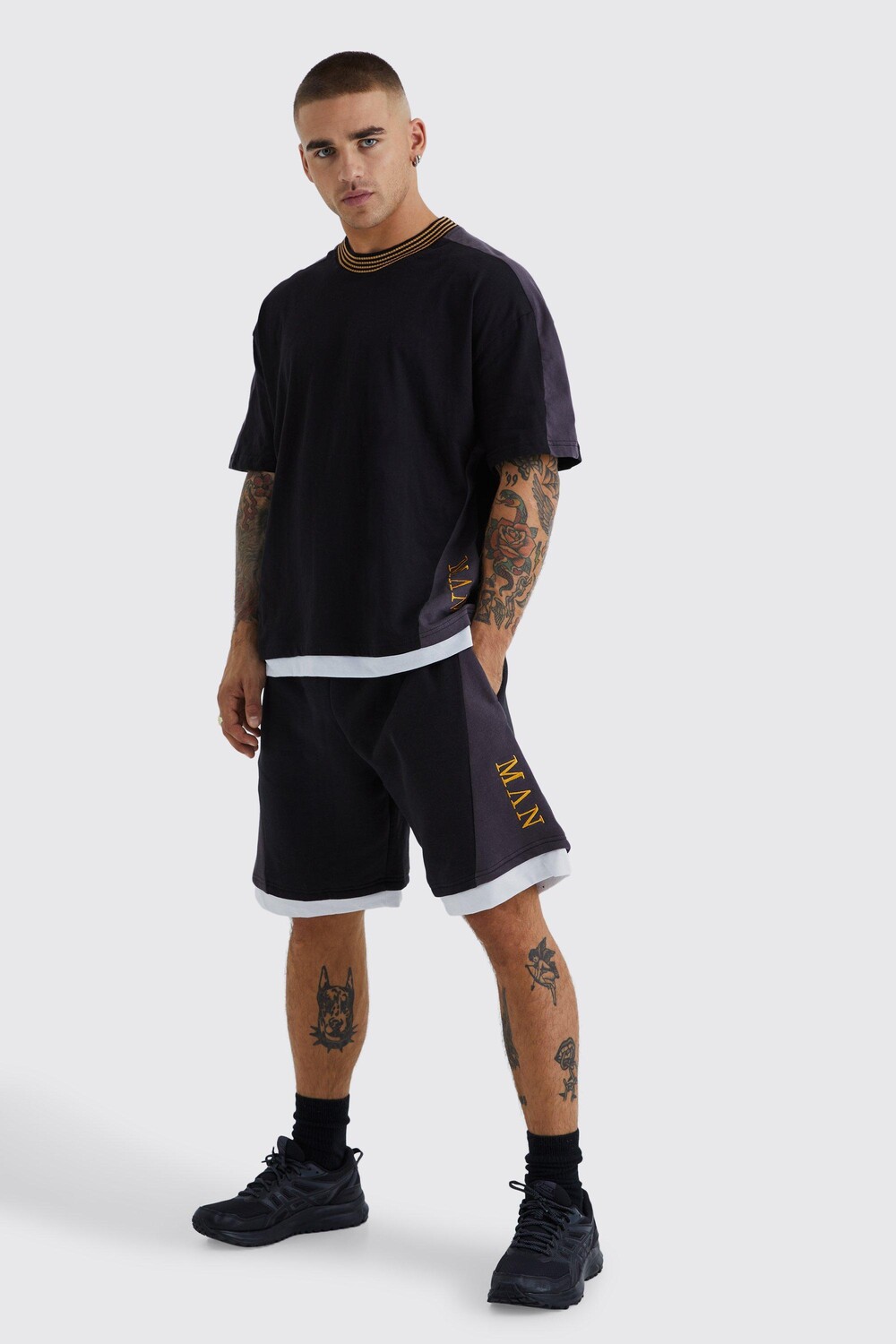 

Короткий спортивный костюм мужской gold sports искусственный слой Boohoo, черный