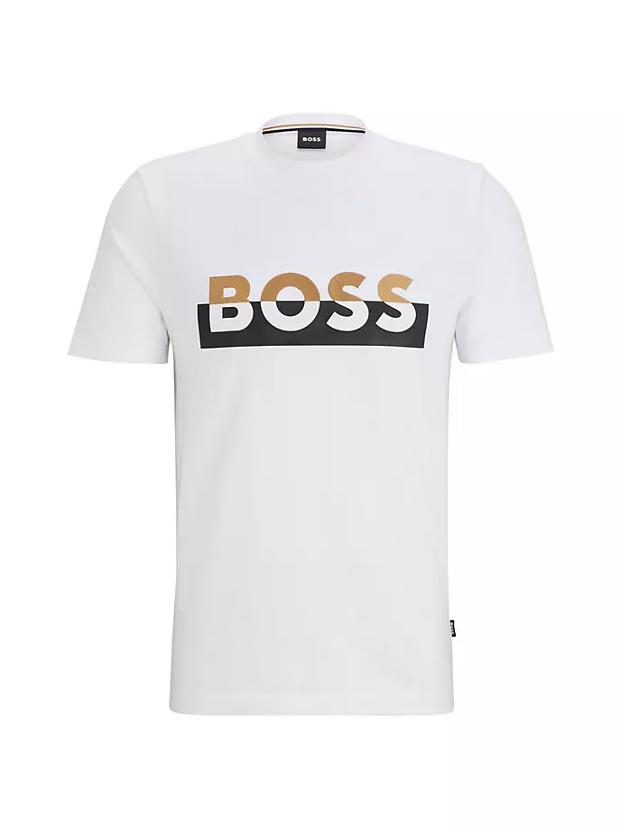

Футболка из хлопкового джерси с принтом и вышивкой бренда Boss, белый