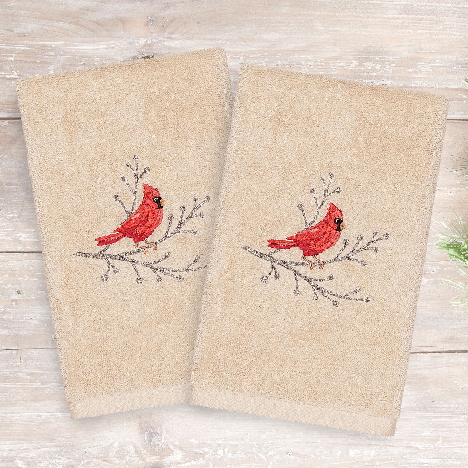 Рождественский текстиль для дома Linum, 2 упаковки роскошных турецких хлопковых полотенец для рук с вышивкой Cardinal