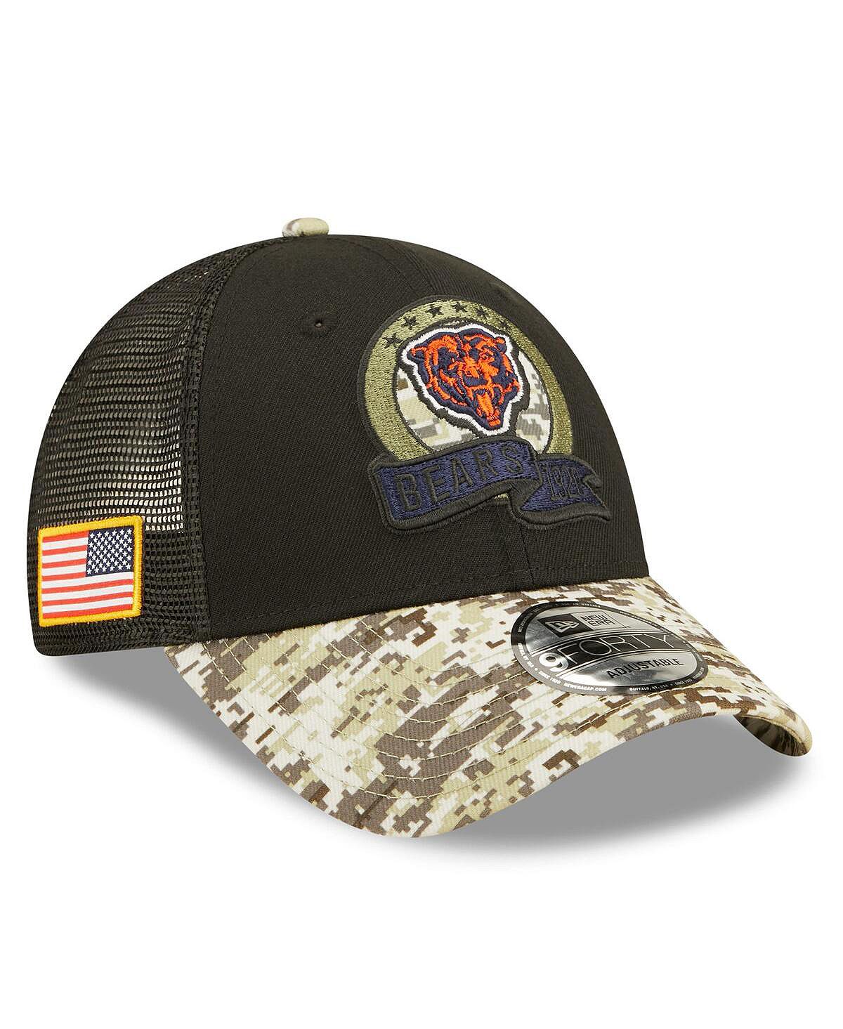 

Мужская черная камуфляжная кепка Chicago Bears 2022 Salute To Service 9FORTY Snapback Trucker Hat New Era