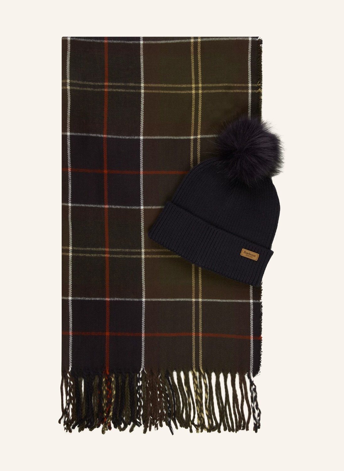 

Комплект дувр: шарф и шапка. Barbour, зеленый