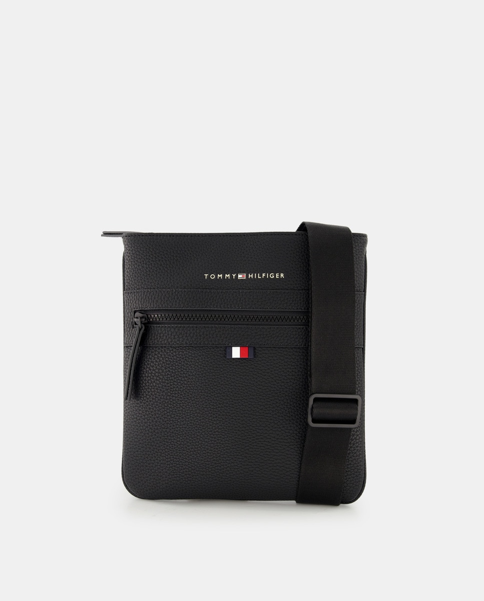 Средняя черная сумка через плечо с передним карманом и логотипом Tommy Hilfiger, черный