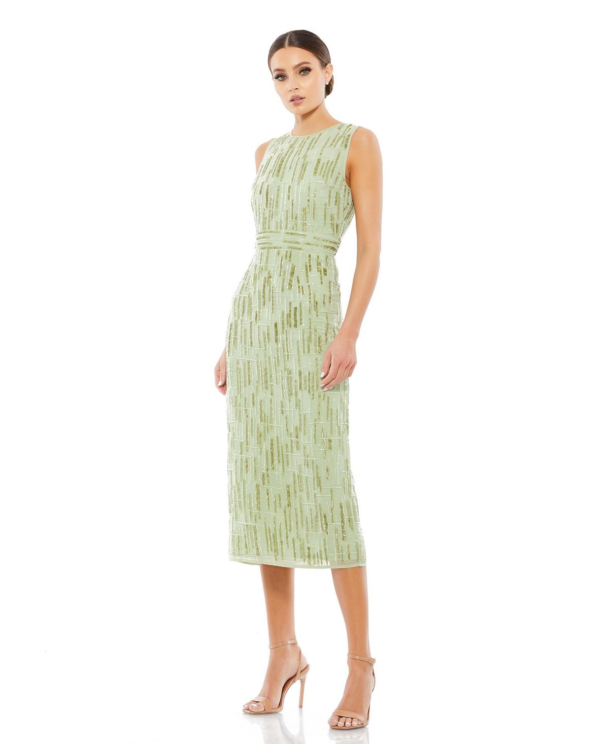 Женское абстрактное платье миди без рукавов с вышивкой бисером MAC DUGGAL женское платье поповер без рукавов с вышивкой lucky brand