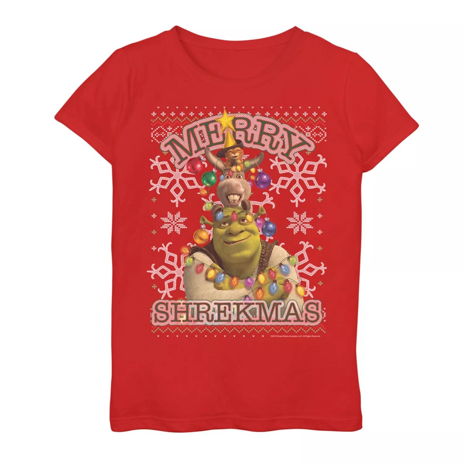 

Футболка с рисунком «Шрек Осел и Кот» для девочек 7–16 лет «Merry Shrekmas Holiday» Licensed Character