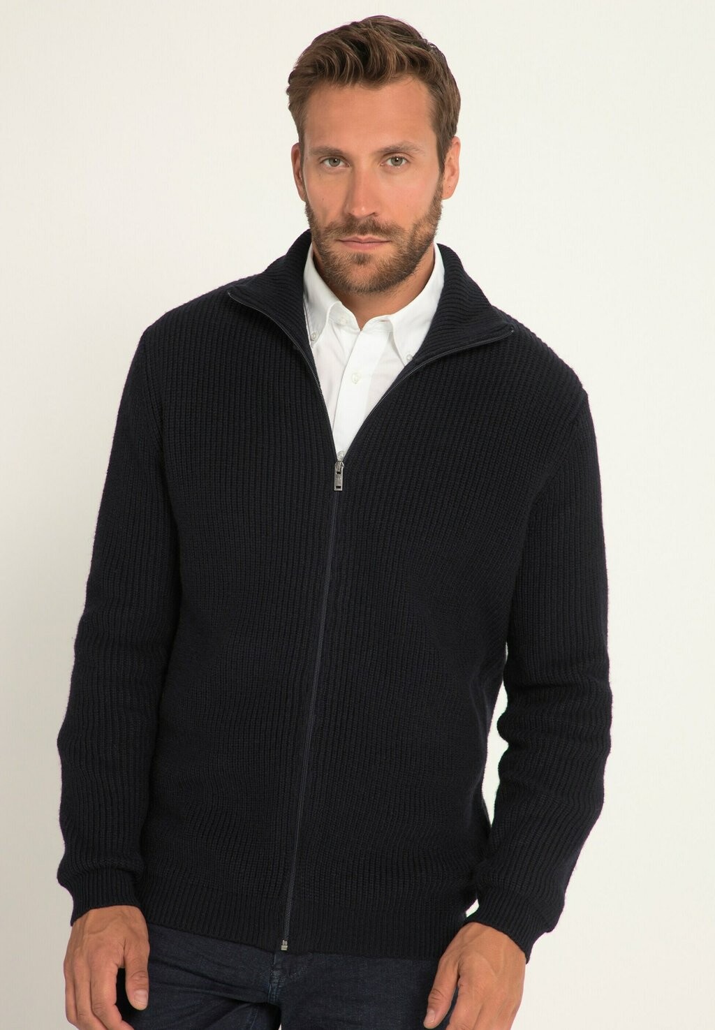 

Кардиган Strikjacke, Wollmix, Patentstrick, Stehkragen, Zipper JP1880, цвет navy blau