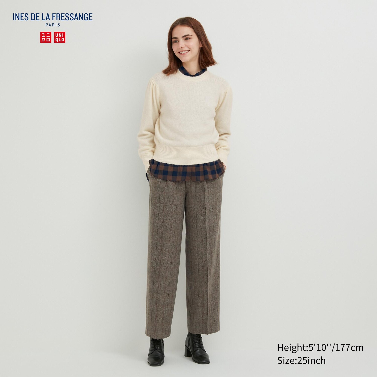 

Твидовые широкие брюки со складками Uniqlo, коричневый
