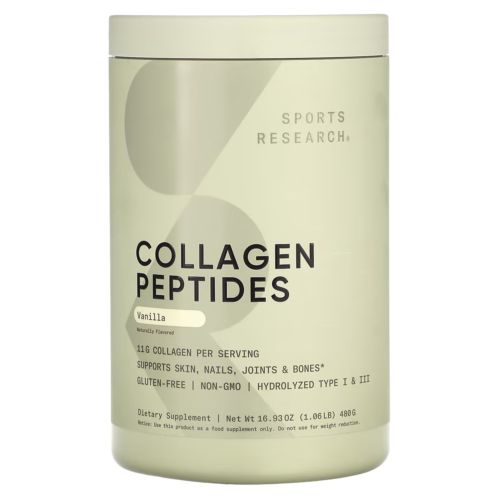 Коллагеновые пептиды Sports Research, ваниль, 1,06 фунта (480 г) naturesplus коллагеновые пептиды ягодный лимонад 364 г 0 8 фунта