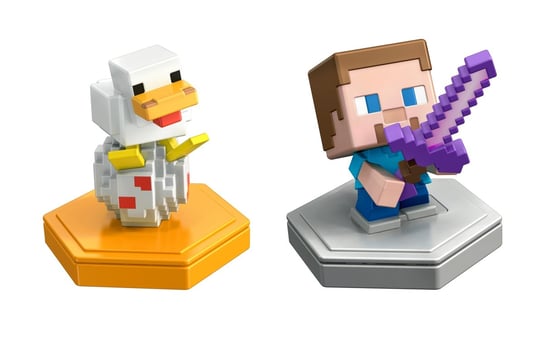 Майнкрафт, Набор коллекционных фигурок, Пополнения Minecraft Earth с чипом NFC, Атакующий Стив и нерестящаяся курица 2 шт.