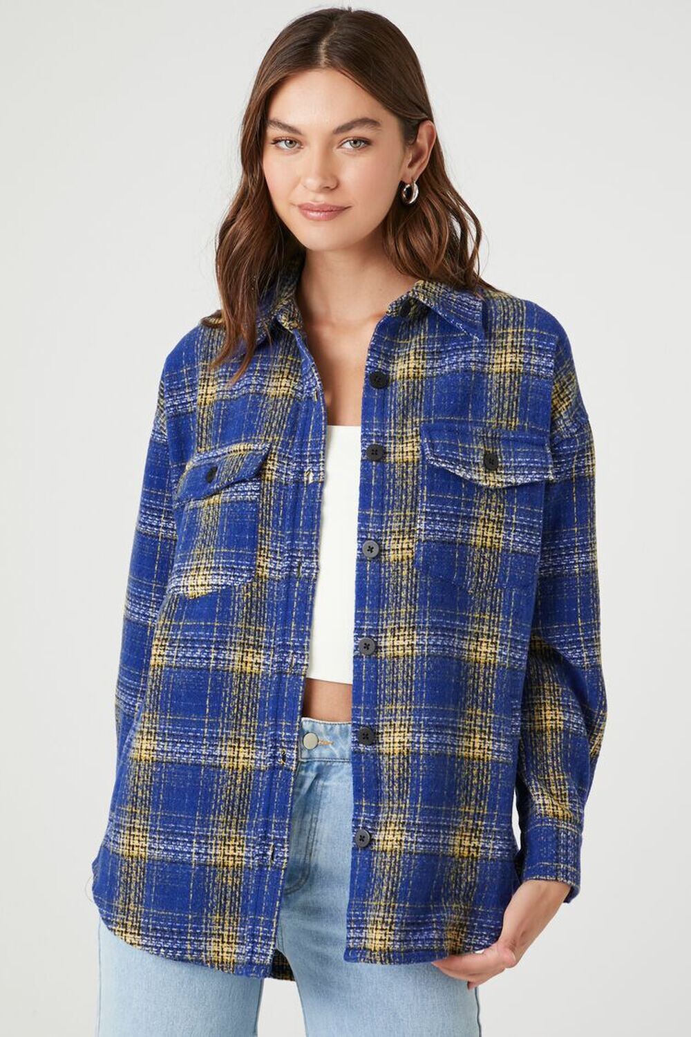 

Клетчатая куртка на пуговицах спереди Forever 21, синий