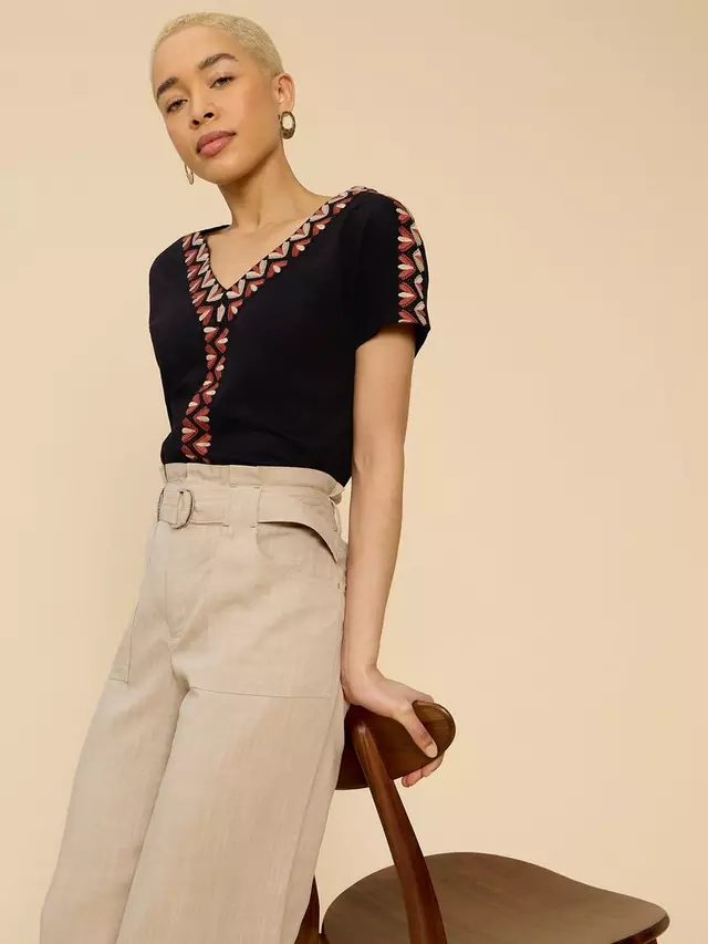 

Топ White Stuff Neva Embroidered, цвет black/multi