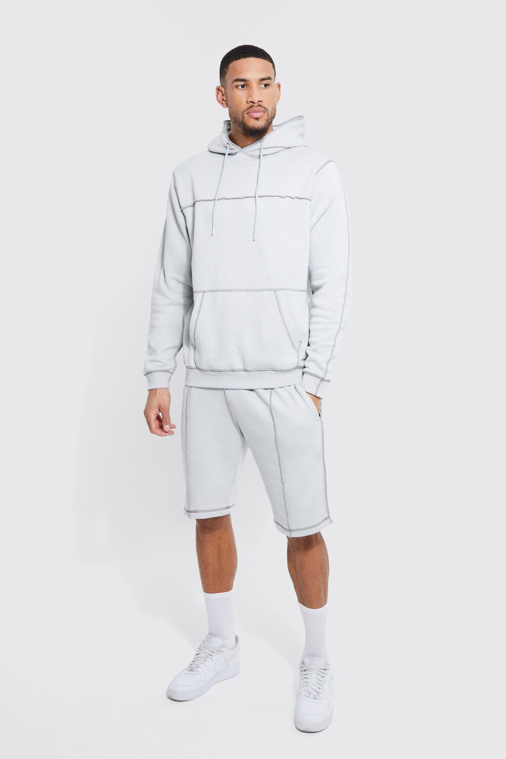 

Спортивный костюм с капюшоном и высокой отстрочкой Boohoo, серый