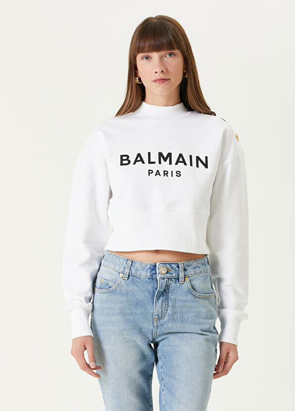 

Укороченная толстовка с логотипом Balmain, белый