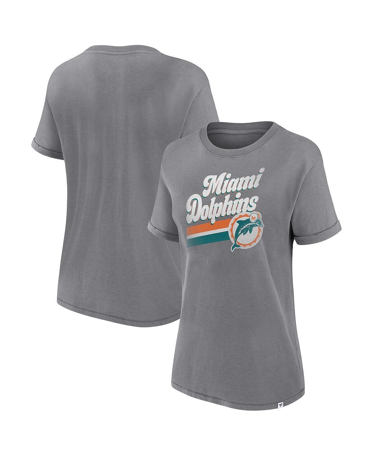 

Женская серая футболка с логотипом Miami Dolphins Hit Snow Washed Fanatics, серый