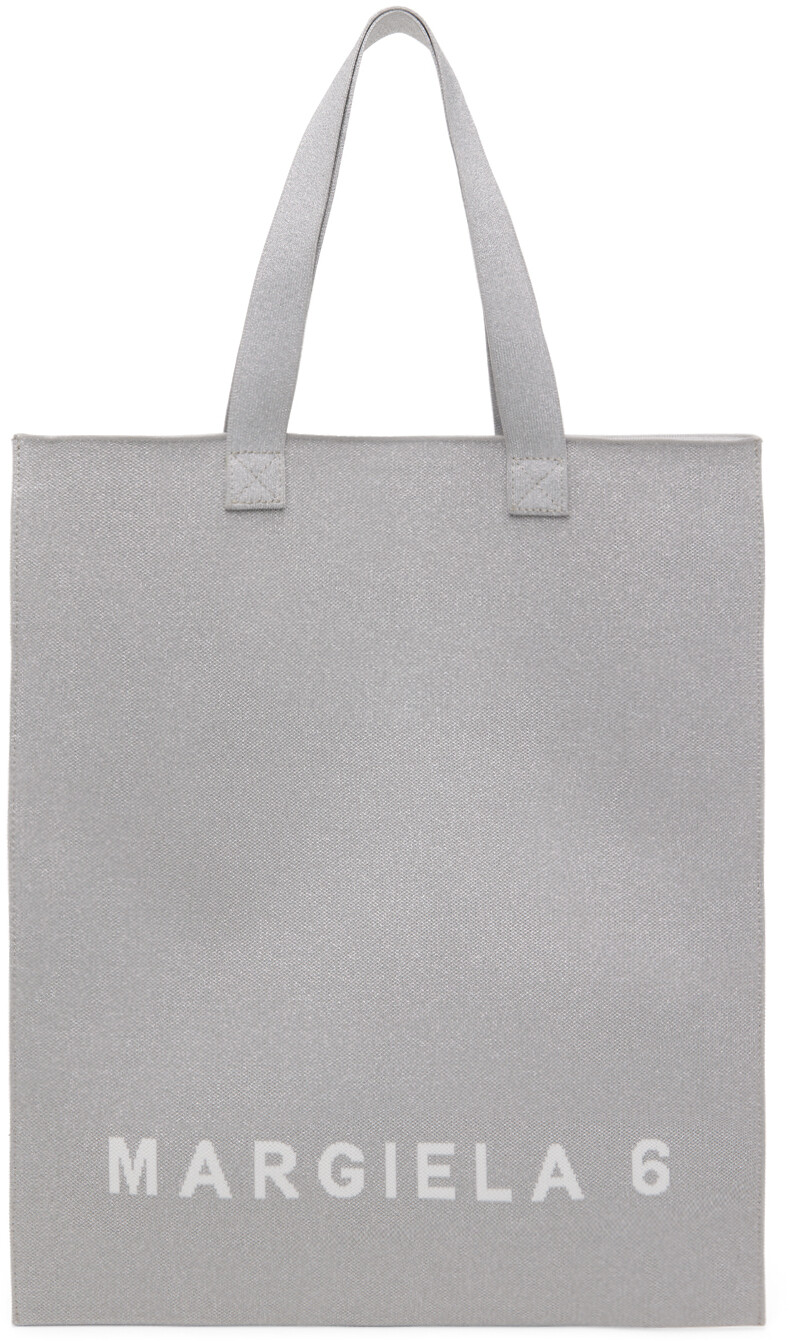 

Серебряная сумка-тоут с логотипом Mm6 Maison Margiela