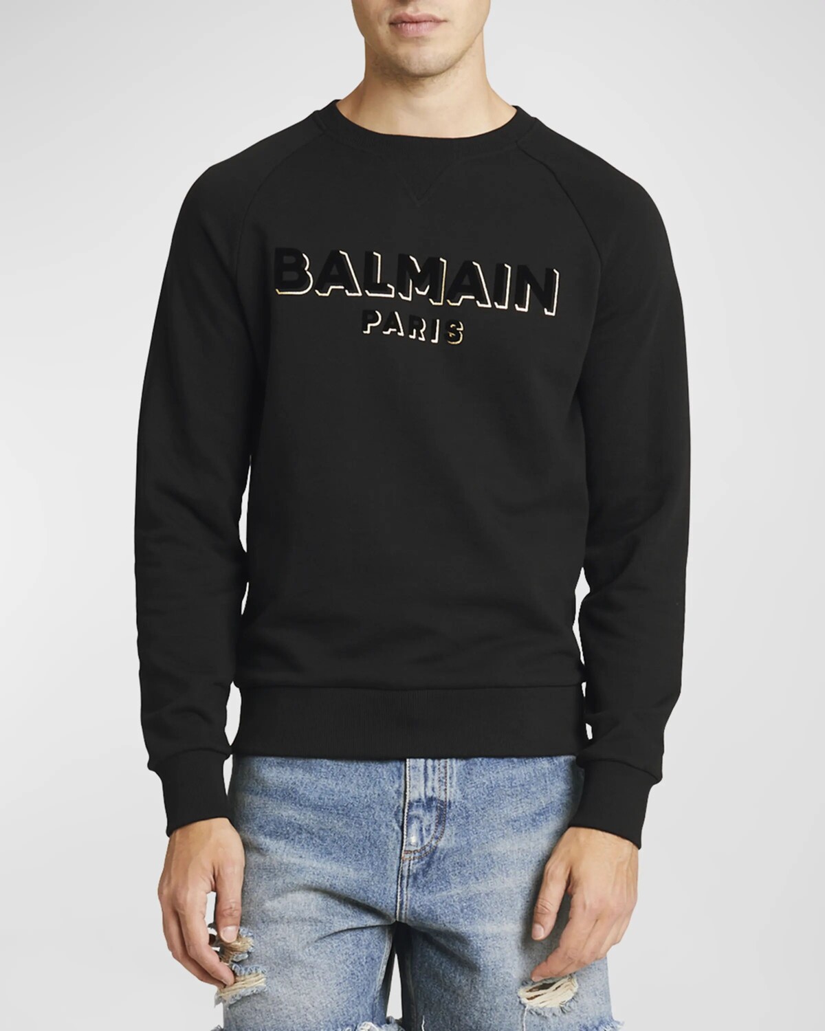 

Мужской свитшот с флокированным логотипом из фольги Balmain, цвет Black Multi