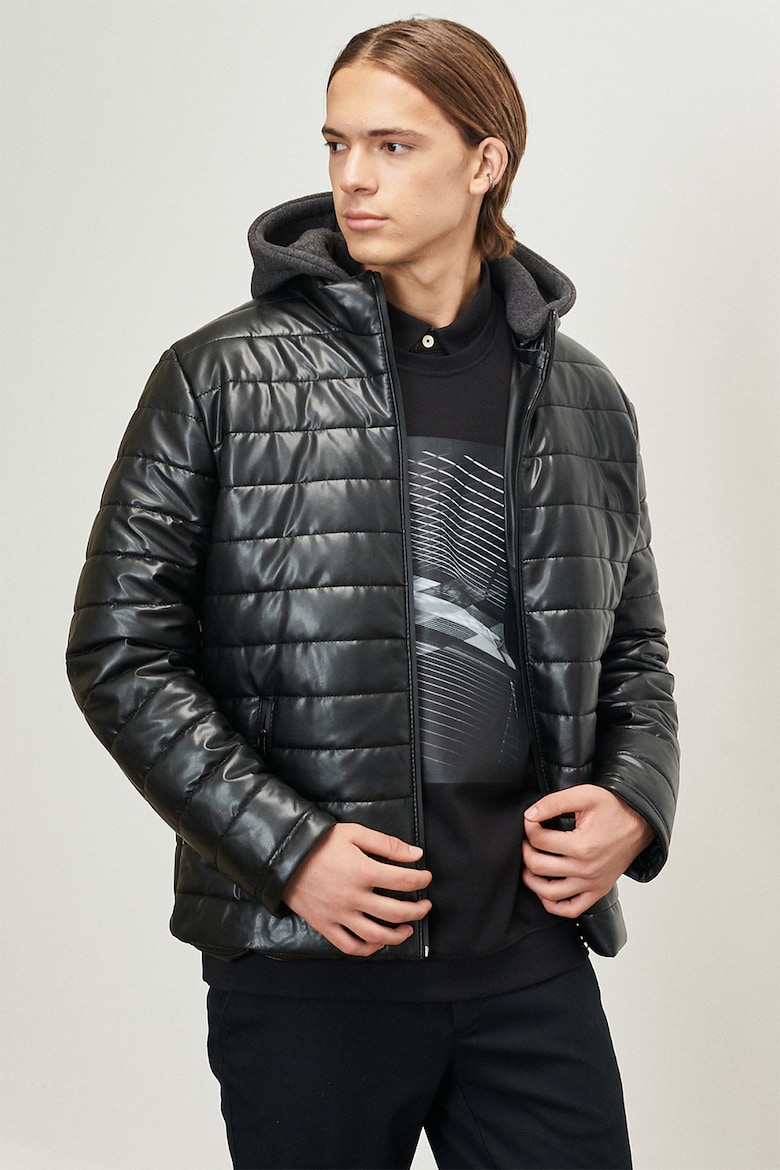 Стеганая зимняя куртка со съемным капюшоном Ac&Co, черный