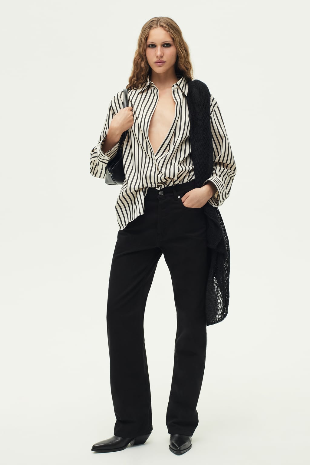 

Свободные джинсы с высокой талией Zw ZARA, черный