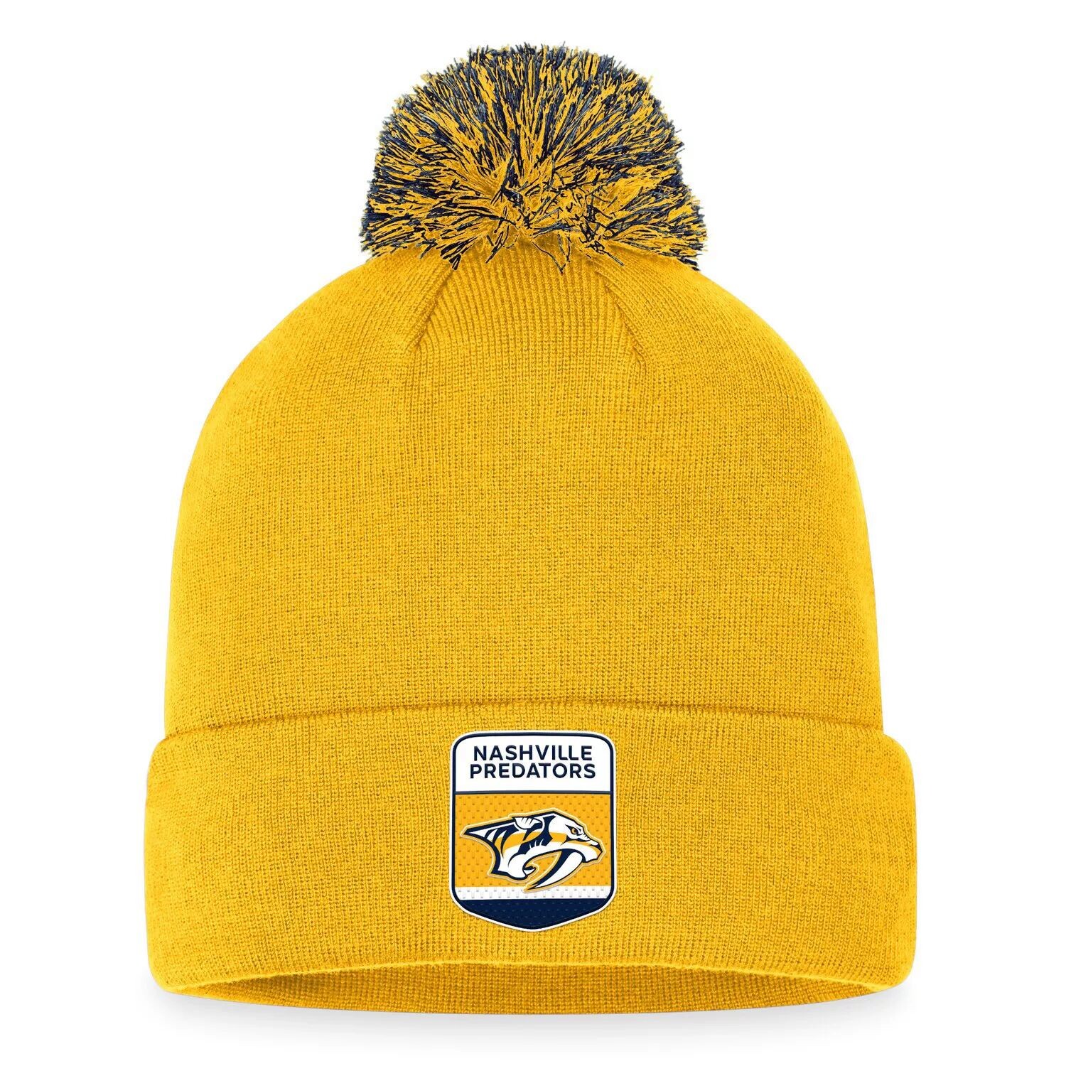 

Мужская вязаная шапка с манжетами и помпоном для драфта НХЛ 2023 Fanatics Gold Nashville Predators