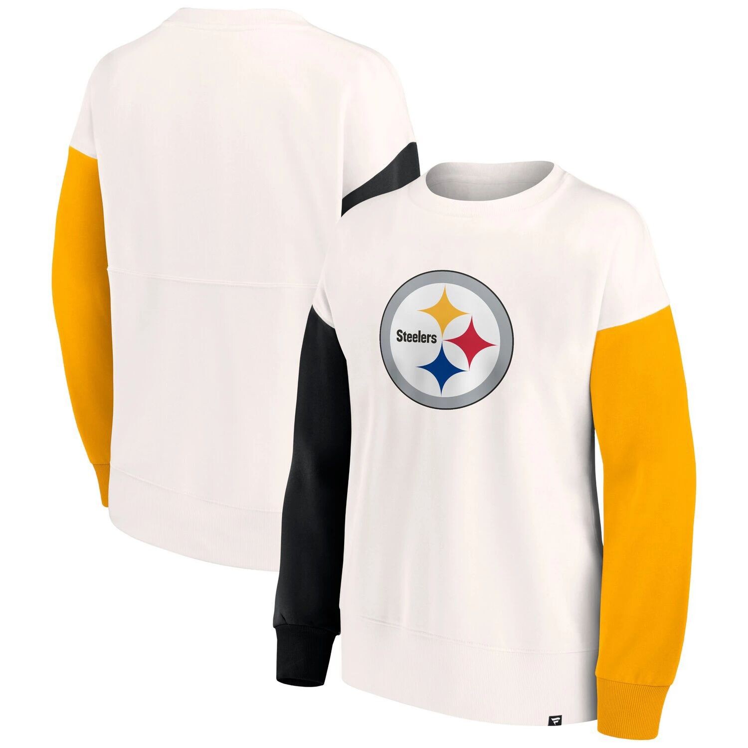 

Женский белый пуловер с логотипом Fanatics Pittsburgh Steelers с цветными блоками и логотипом Fanatics