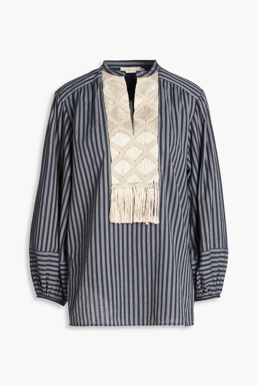 

Полосатая туника из хлопка макраме Tory Burch, темно-синий