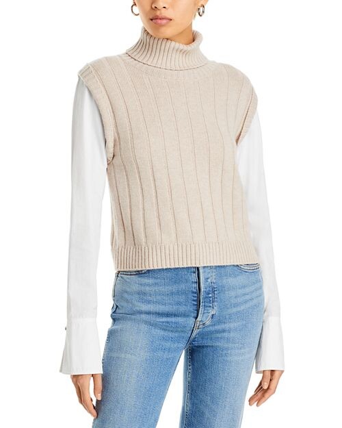 

Свитер с высоким воротником Paola, смешанная техника Derek Lam 10 Crosby, цвет Tan/Beige