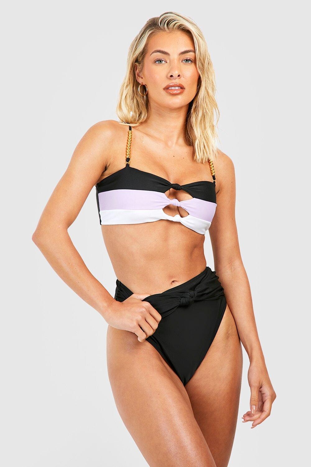 

Комплект бикини с бисером color block Boohoo, черный