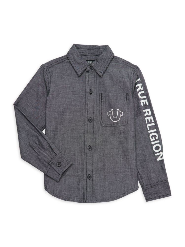 

Рубашка с логотипом из шамбре для маленьких мальчиков True Religion, черный