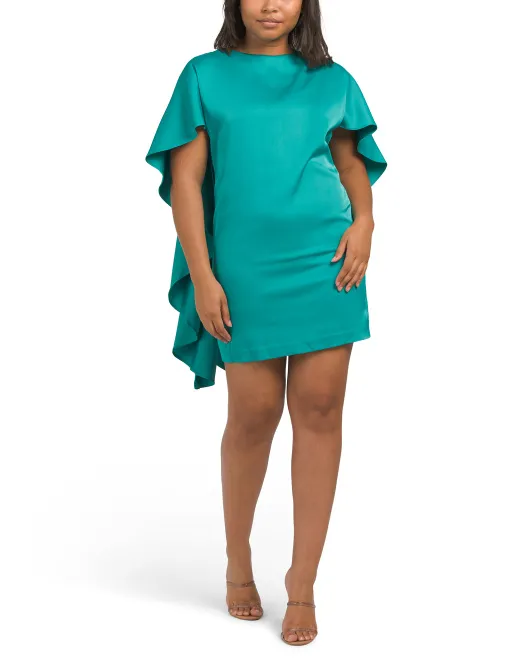 

Мини-платье-кейп из эластичного атласа Liv Foster, бирюзово-зеленый