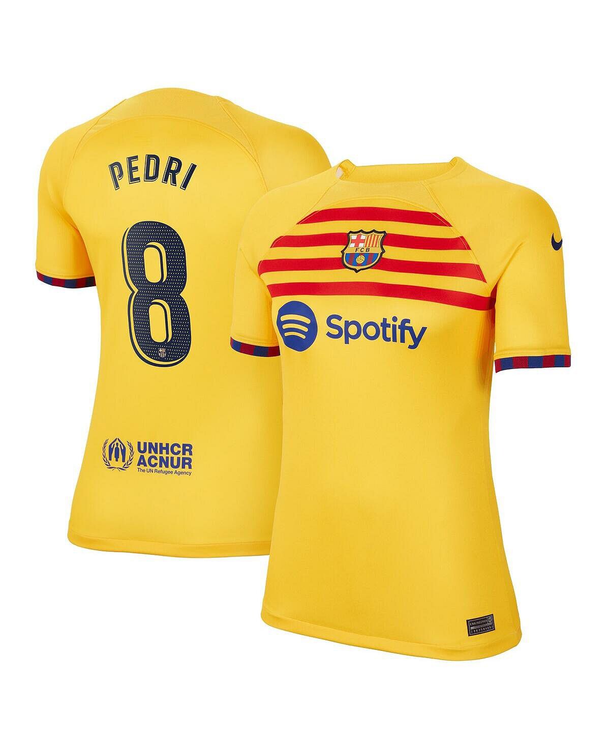 

Женская желтая футболка Pedri Barcelona 2022/23 Fourth Breathe Stadium, реплика игрока Nike, желтый