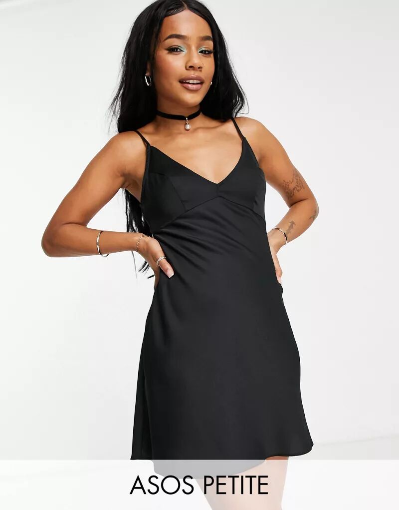 

Черное платье мини с высокими бретелями ASOS DESIGN Petite