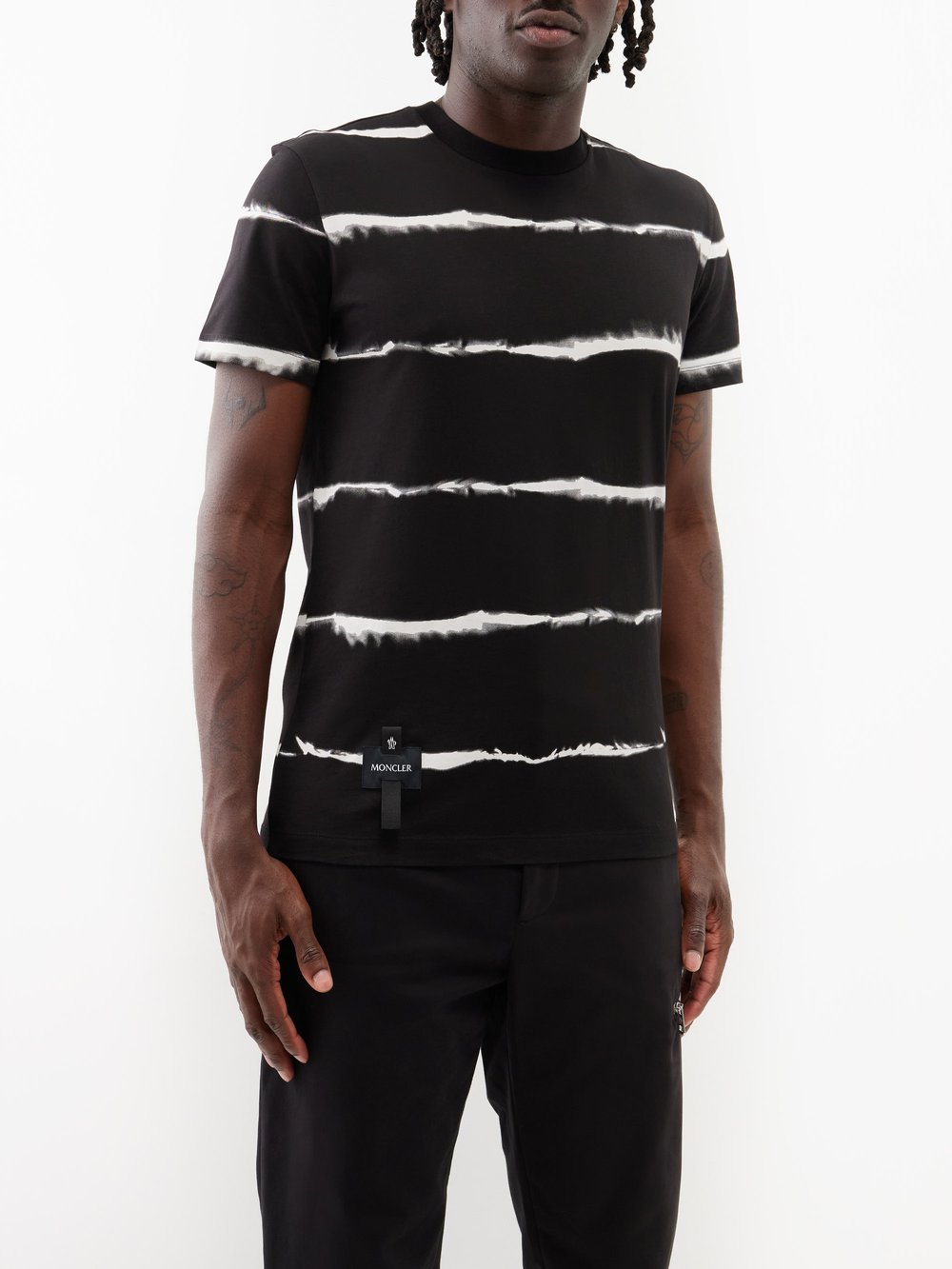 Полосатая футболка из хлопкового джерси Moncler, черный фотографии