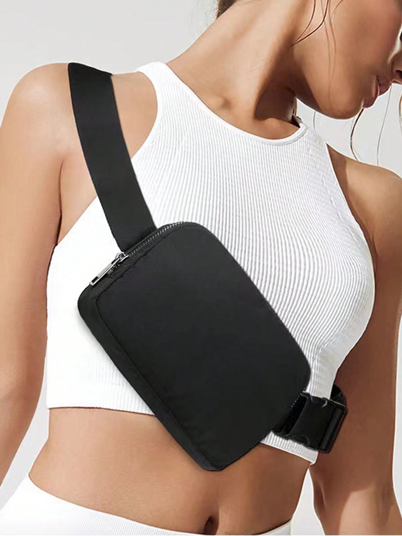 Женская универсальная однотонная поясная сумка с плечевым ремнем, черный