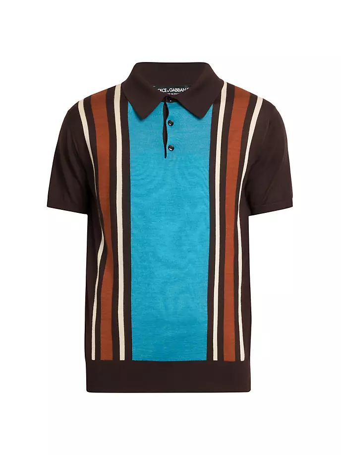 Полосатая рубашка-поло из кашемира и шелка Dolce&Gabbana, цвет marrone blu