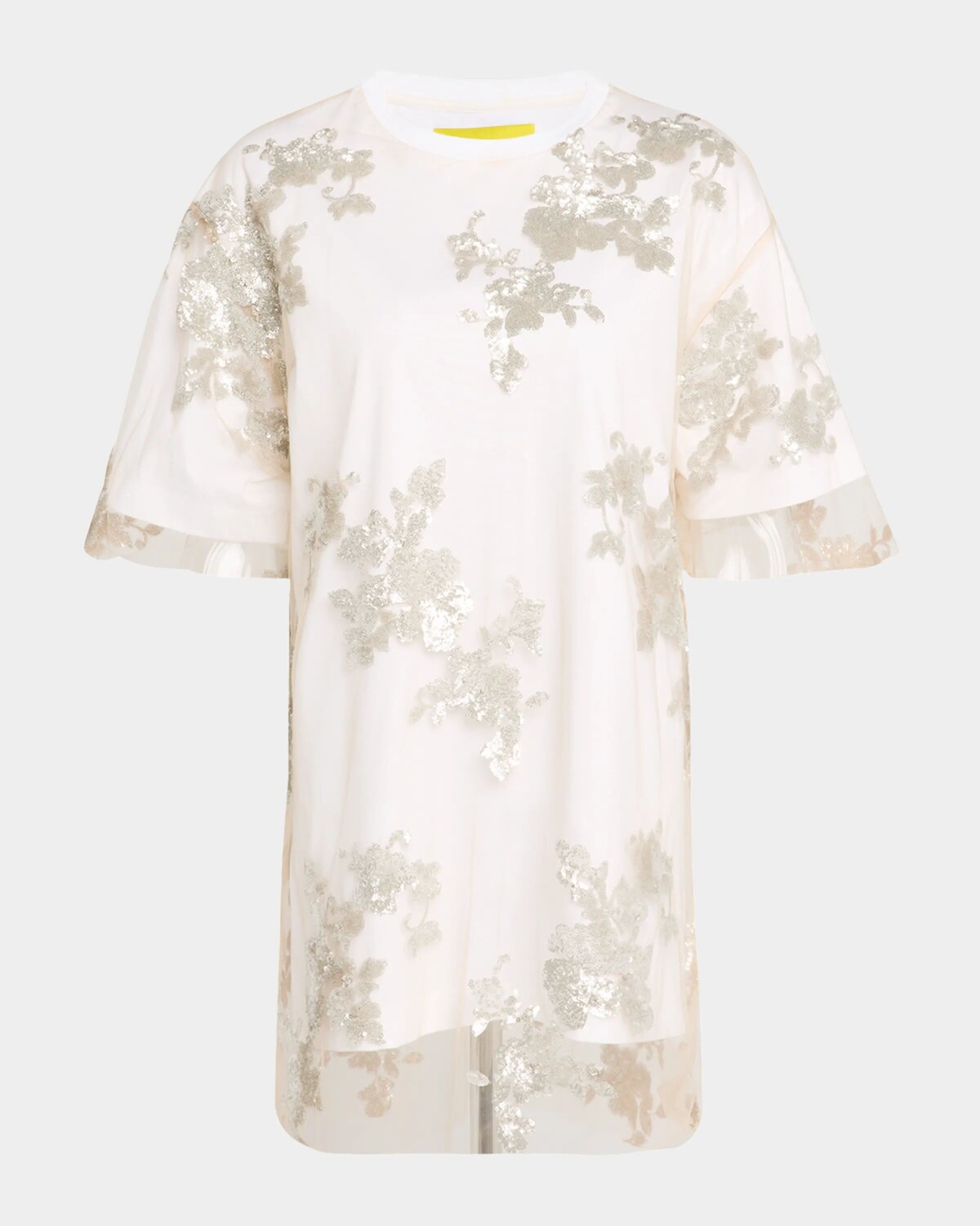 

Футболка из тюля с круглым вырезом и пайетками Marques'Almeida, цвет Whiteembroidery