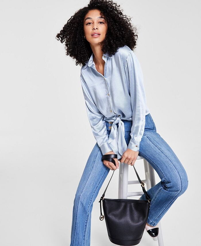 

Женская рубашка в тонкую полоску с завязкой спереди Michael Kors, синий
