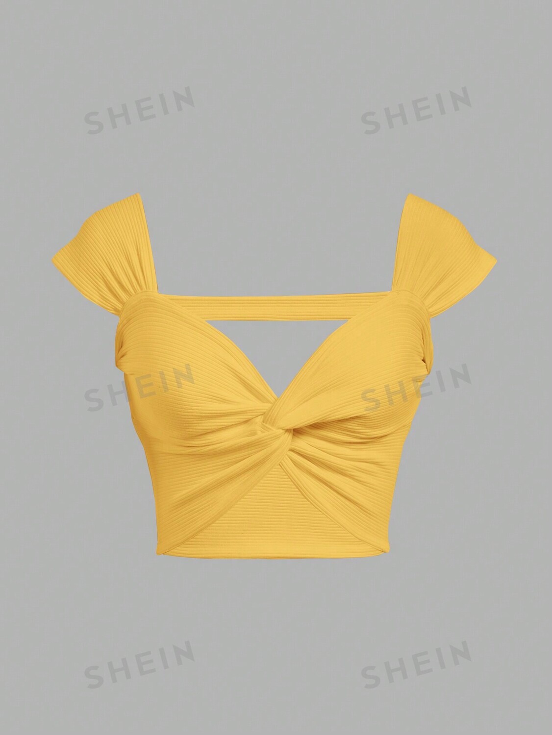 

SHEIN WYWH Укороченный топ с однотонным закрученным узлом, желтый