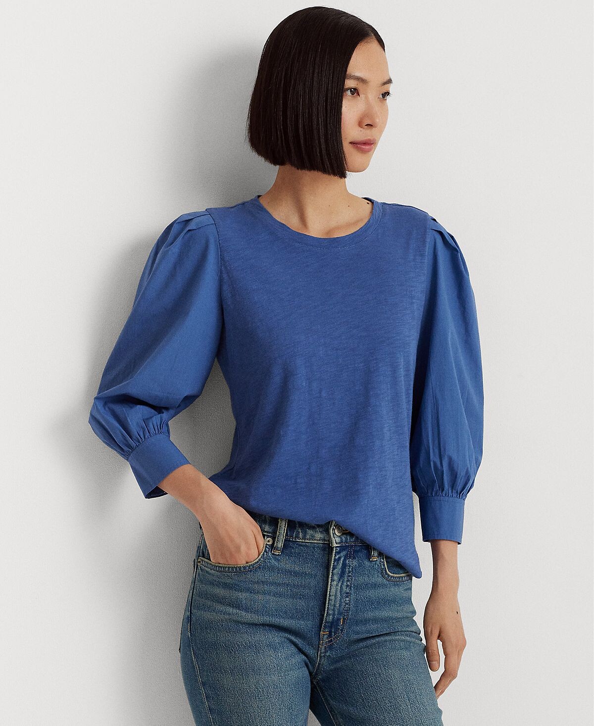 

Хлопковый топ с объемными рукавами Petite Lauren Ralph Lauren